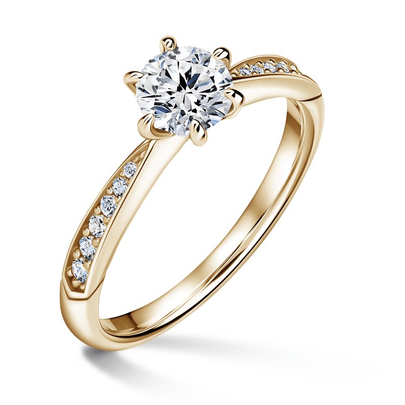 Minerva Side Stones | Zásnubní prsten se středovým kamenem 0.700ct, žluté zlato, s diamanty 58
