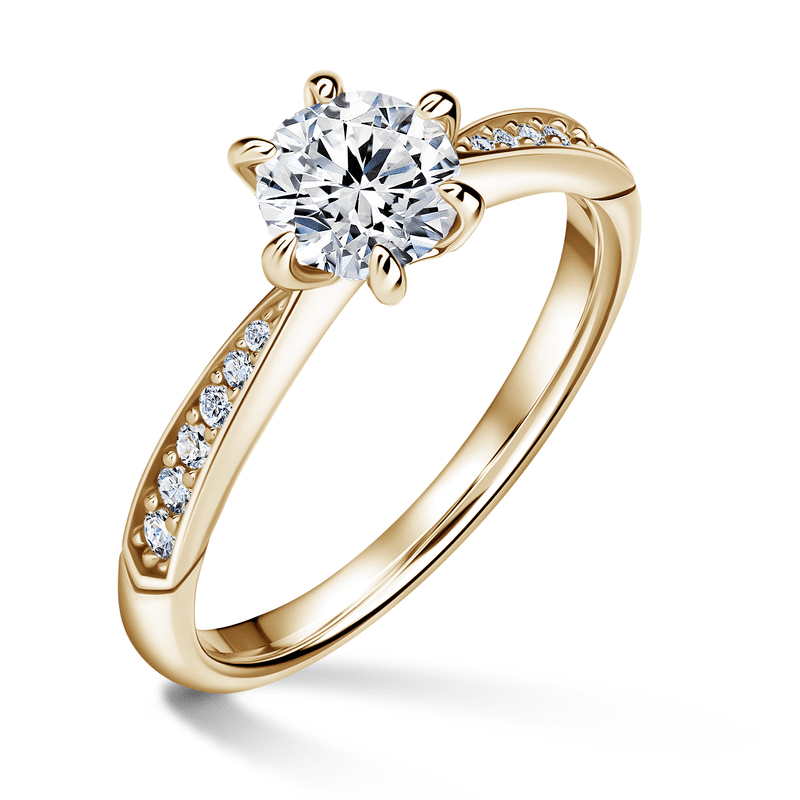 Minerva Side Stones | Zásnubní prsten se středovým kamenem 0.900ct, žluté zlato, s diamanty 50