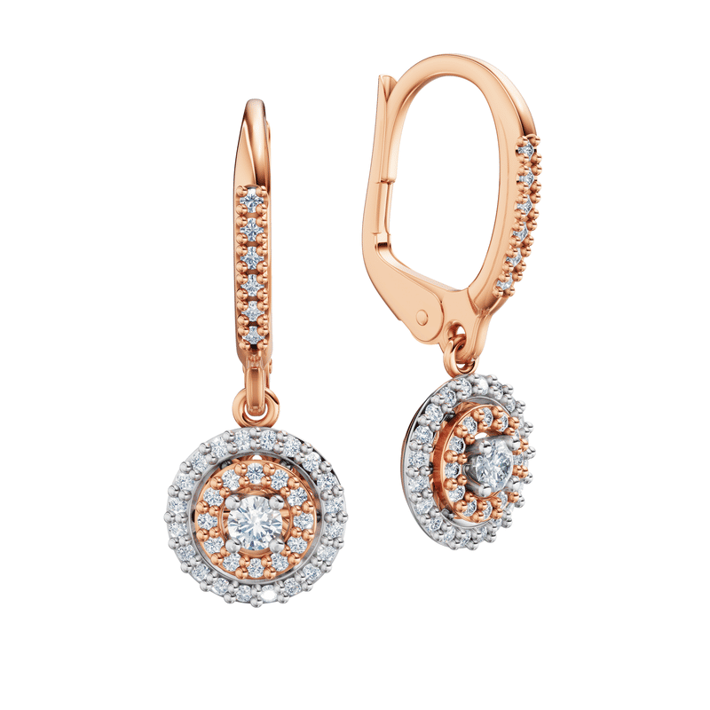 Náušnice DF 4348, kombinace růžové a bílé zlato, s diamanty