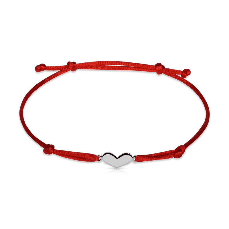 Náramek zlaté srdce s červenou šňůrkou Danfil DLB/BLL006, bílé zlato