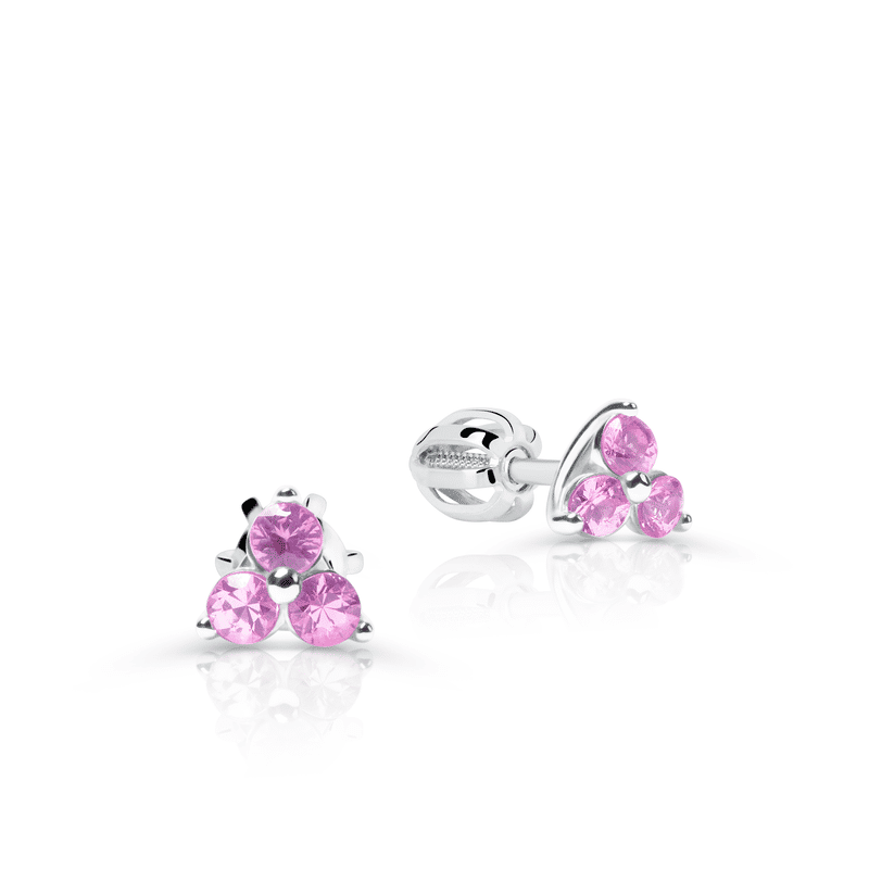 Dámské náušnice DF 5692, bílé zlato s růžovým safírem