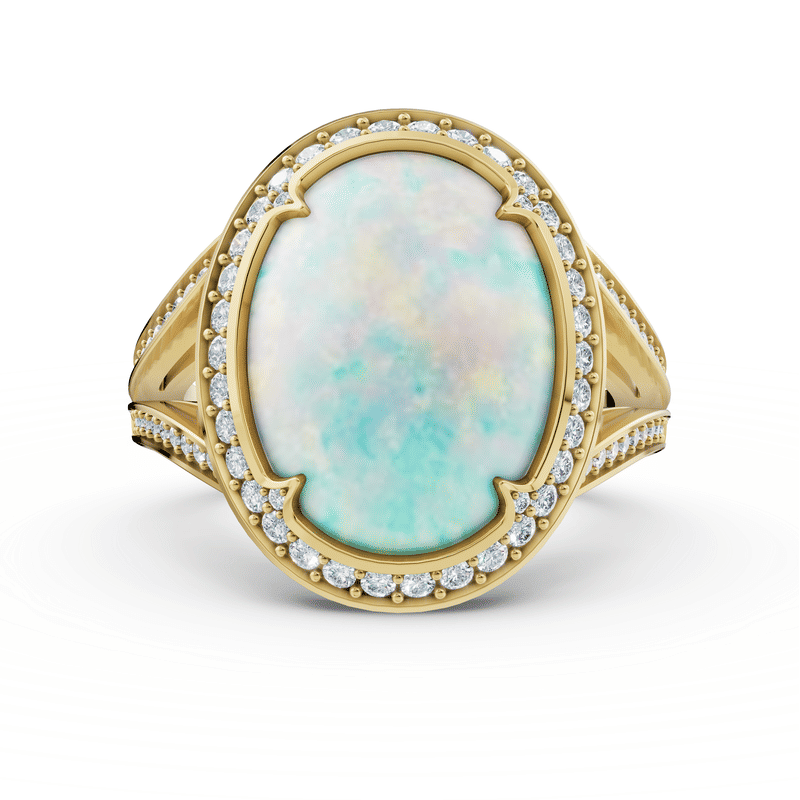 Dámský prsten DF 5899 ze žlutého zlata, opál Mugle s brilianty 64