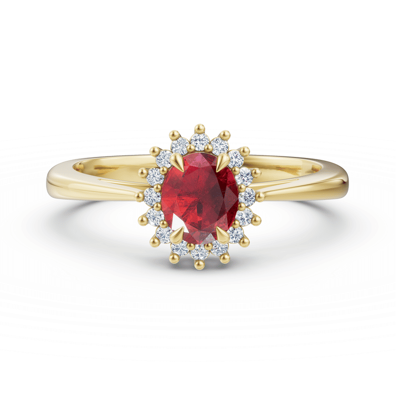 Zlatý dámský prsten DF 5902 ze žlutého zlata, rubín s diamanty 60