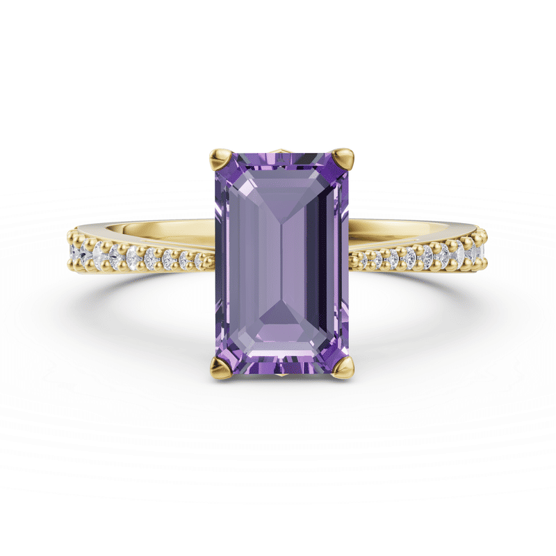 Zlatý dámský prsten DF 5874 ze žlutého zlata, ametyst s diamanty 52