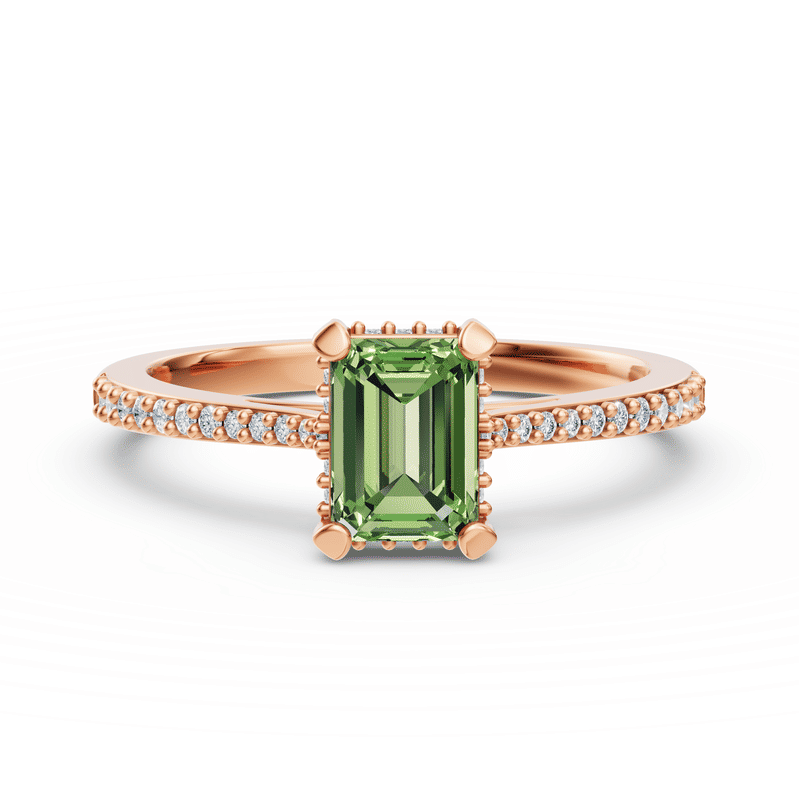 Zlatý dámský prsten DF 5916 z růžového zlata, peridot s diamanty 63