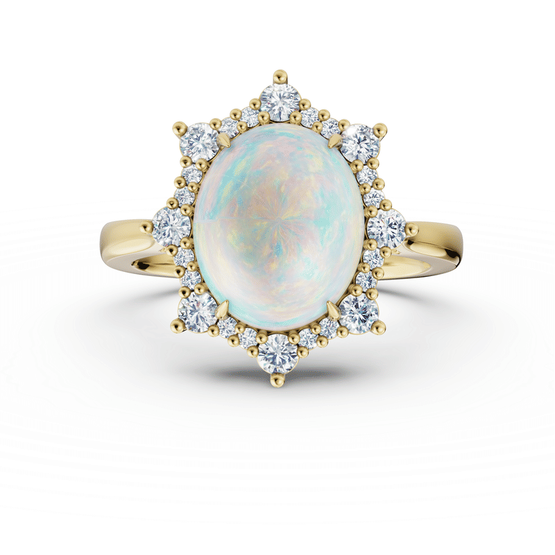 Zlatý dámský prsten DF 5915 ze žlutého zlata, s opálem a brilianty 64