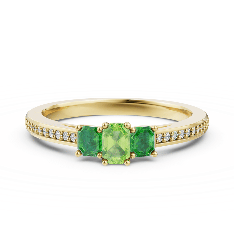 Zlatý dámský prsten DF 5911 ze žlutého zlata, tsavorite s diamanty 59