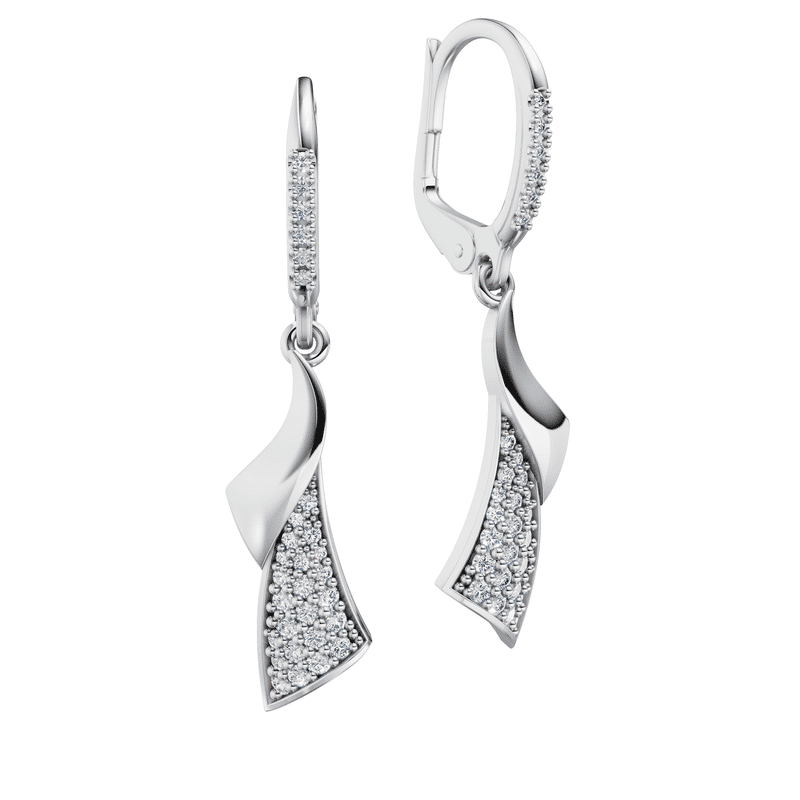 Dámské visací náušnice DF 3246, bílé zlato s brilianty