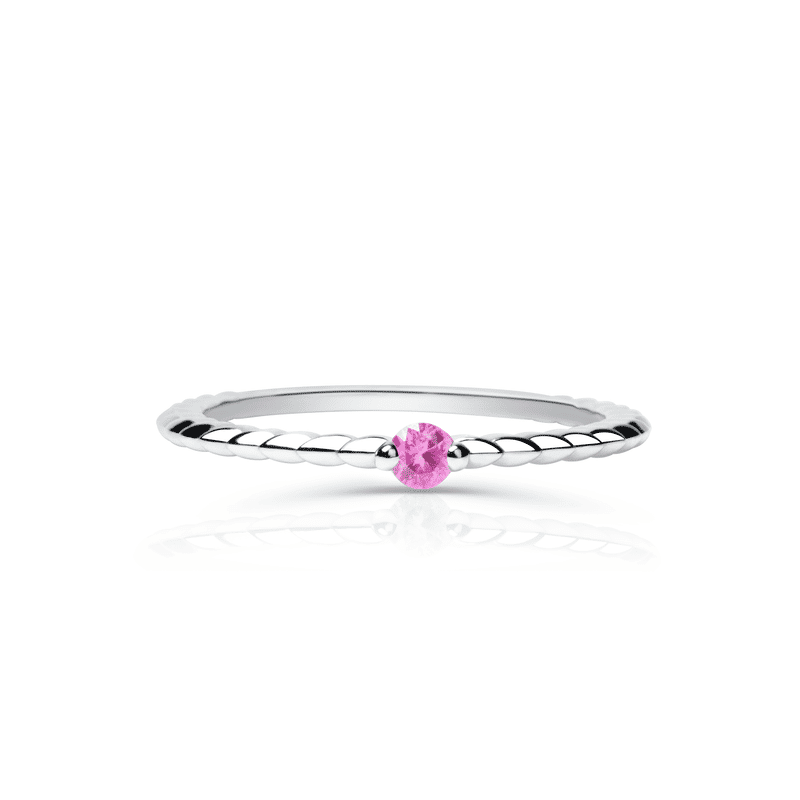 Zlatý dámský prsten DF 5644 z bílého zlata, růžový safír 58