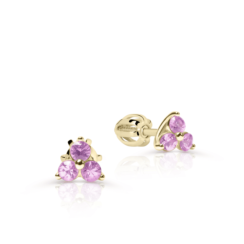 Dámské náušnice DF 5692, žluté zlato s růžovým safírem