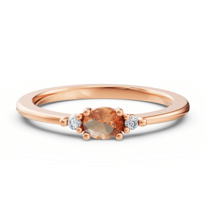 Zlatý dámský prsten DF 6122 z růžového zlata, oranžový safír s diamanty 56