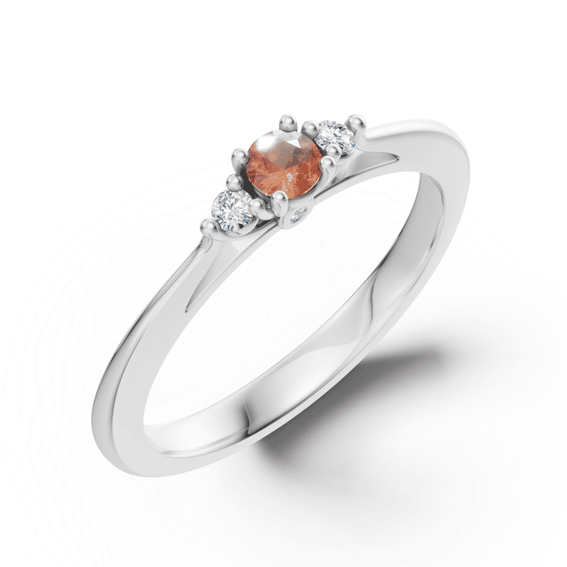 Zlatý dámský prsten DF 6124 z bílého zlata, oranžový safír s diamanty 58