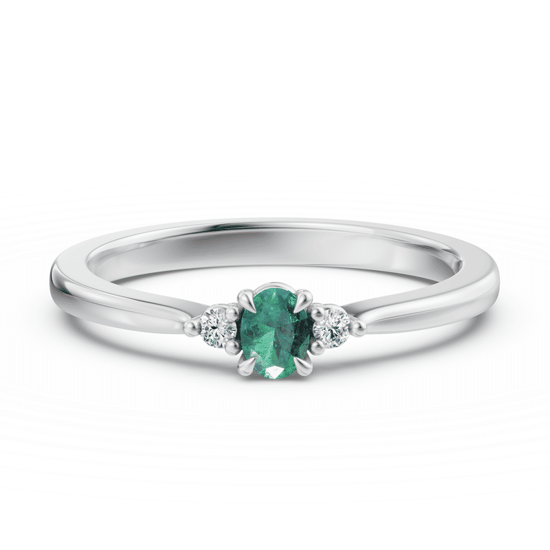 Zlatý dámský prsten DF 6126 z bílého zlata, smaragd s diamanty 56