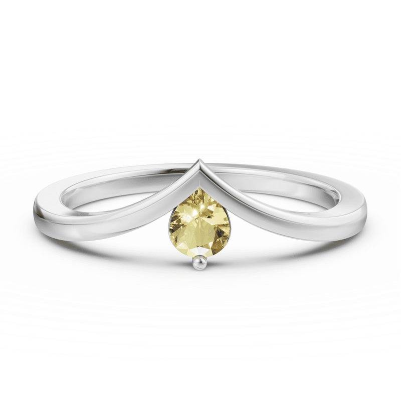 Zlatý dámský prsten DF 6129 z bílého zlata, žlutý safír 58