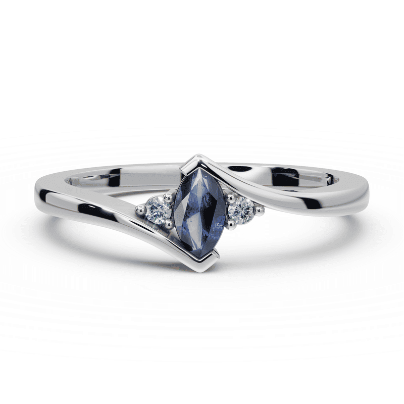 Zlatý dámský prsten DF 6162 z bílého zlata, modrý safír s diamanty 57