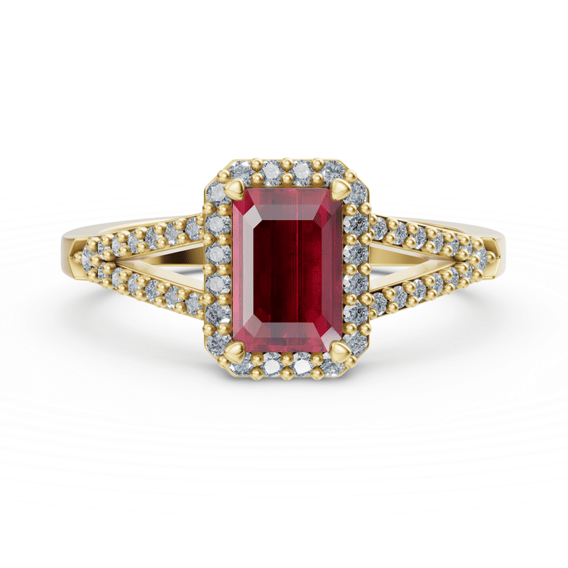 Zlatý dámský prsten DF 6152 ze žlutého zlata, rubín s diamanty 48