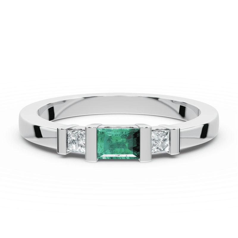 Zlatý dámský prsten DF 6160 z bílého zlata, zelený safír s diamanty 61