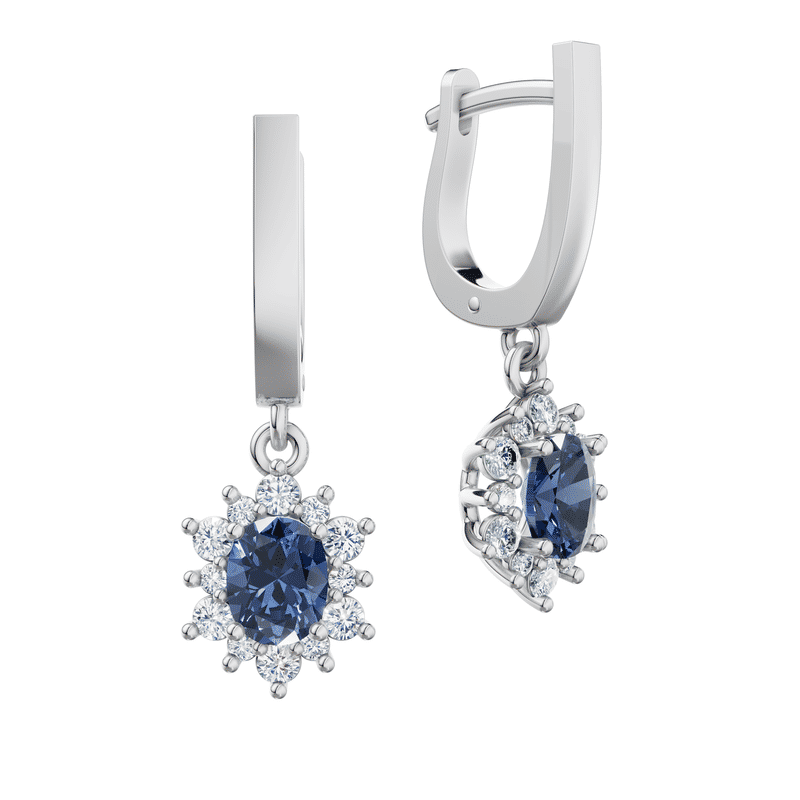 Zlaté dámské náušnice DF 6158 z bílého zlata, se safíry a brilianty