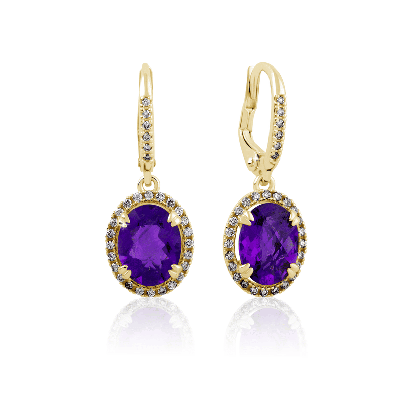 Zlaté dámské náušnice DF 3367, ametyst, žluté zlato