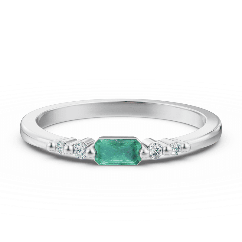 Zlatý dámský prsten DF 6202 z bílého zlata, smaragd s diamanty 54