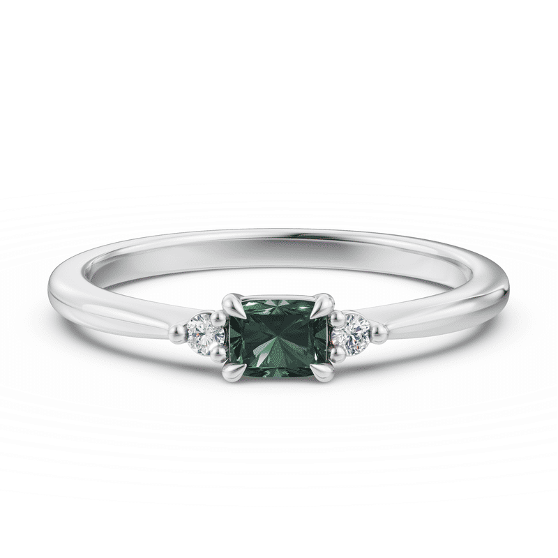 Zlatý dámský prsten DF 6207 z bílého zlata, zelený safír s diamanty 52