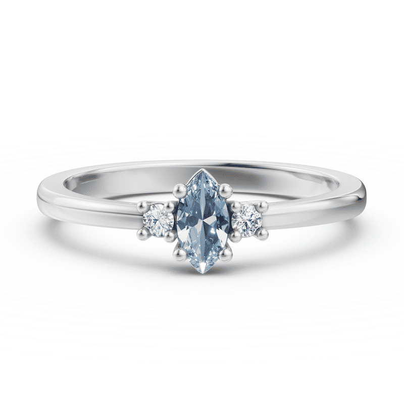 Zlatý dámský prsten DF 6208 z bílého zlata, akvamarín s diamanty 56