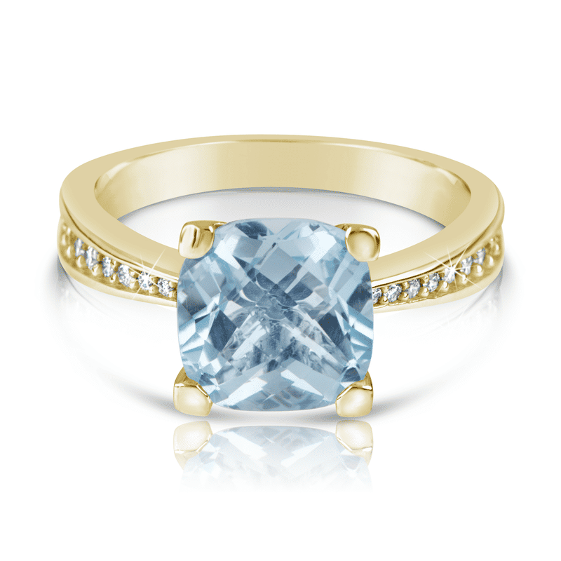 Zlatý dámský prsten DF 3487 ze žlutého zlata, topaz swiss blue s diamanty 59