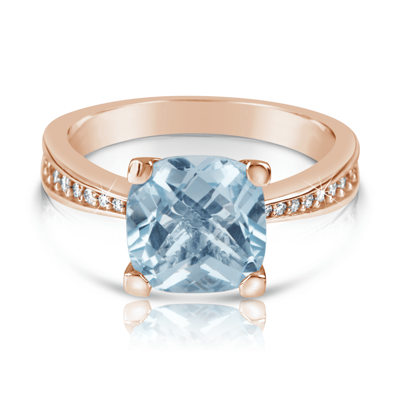 Zlatý dámský prsten DF 3487 z růžového zlata, topaz swiss blue s diamanty 61