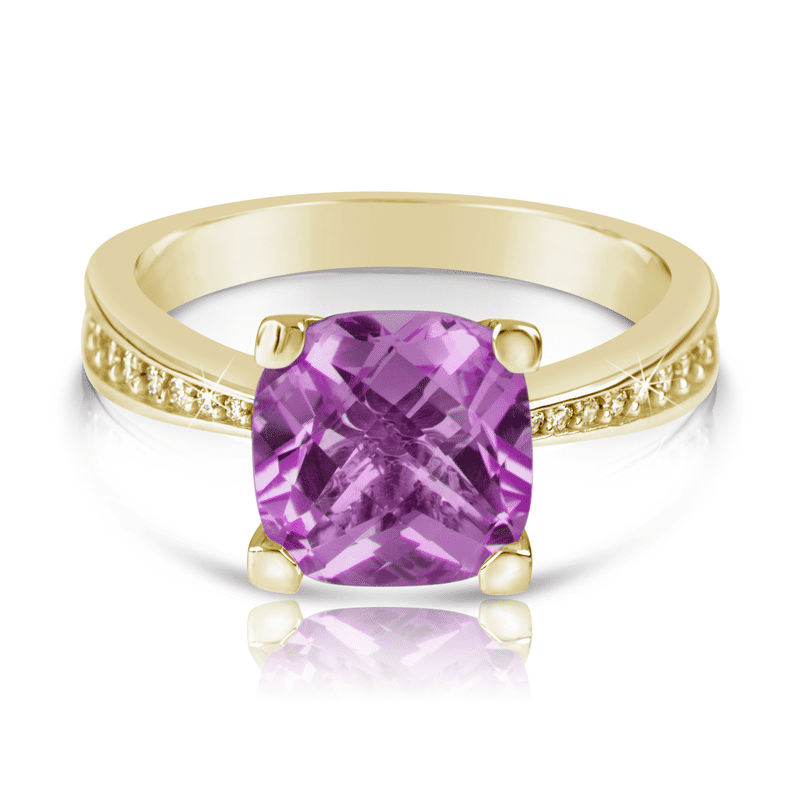 Zlatý dámský prsten DF 3487 ze žlutého zlata, ametyst s diamanty 64