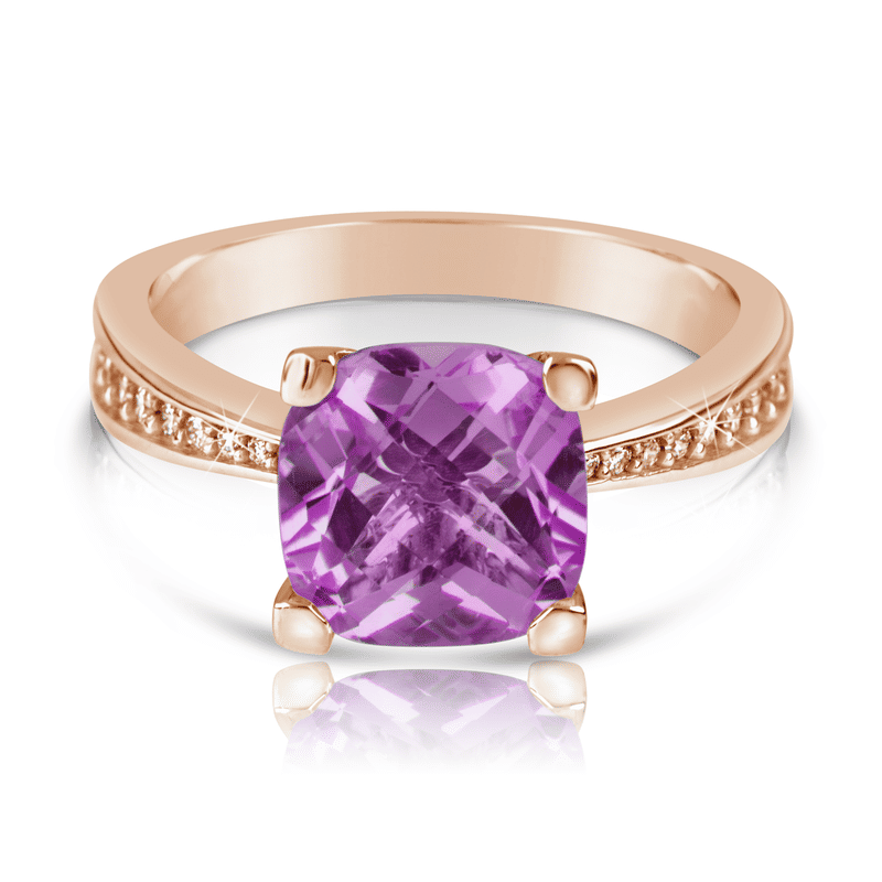 Zlatý dámský prsten DF 3487 z růžového zlata, ametyst s diamanty 63