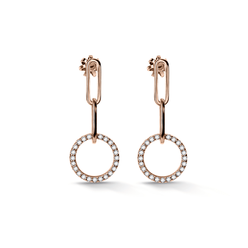 Dámské visací náušnice DF 5954 z růžového zlata, s diamanty