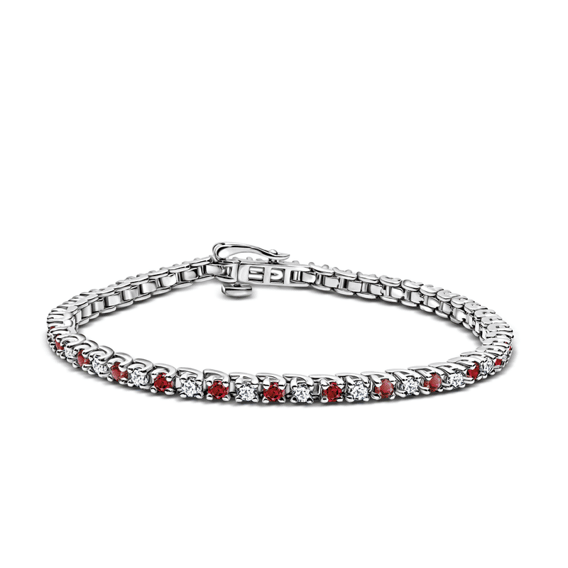 Dámský tenisový náramek DF 2557 z bílého zlata, s rubíny a bílými safíry