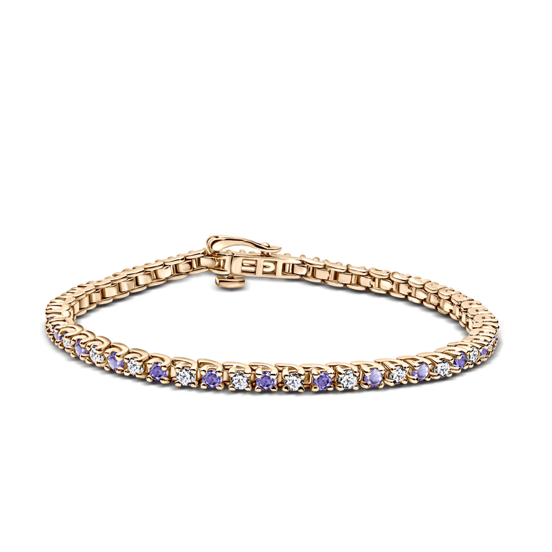 Dámský tenisový náramek DF 2557 ze žlutého zlata, s tanzanity a bílými safíry, velikost L