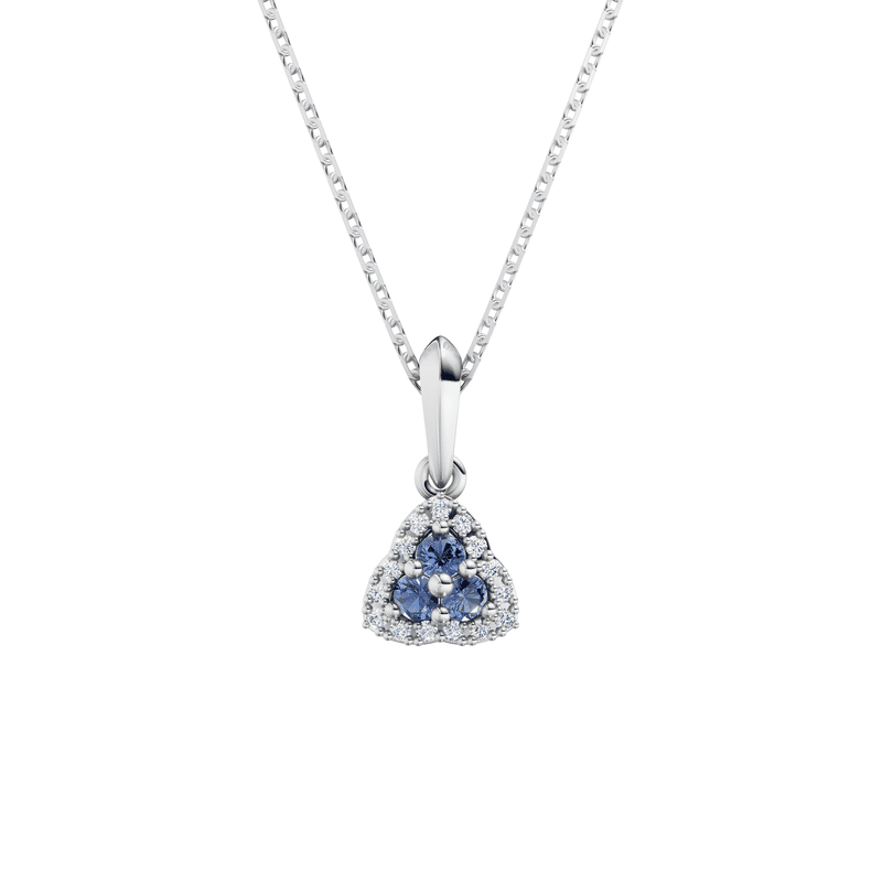 Zlatý dámský přívěsek DF 3270, bílé zlato, diamanty a safíry