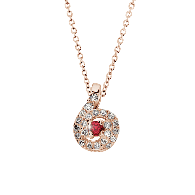 Zlatý dámský přívěsek DF 3157, růžové zlato, rubín s diamanty