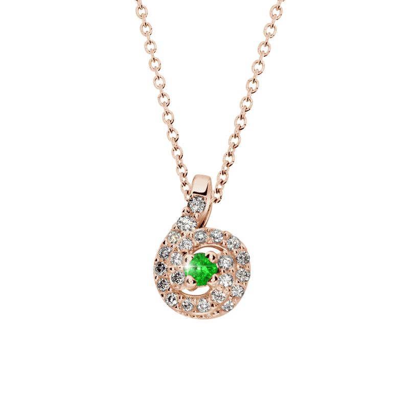 Zlatý dámský přívěsek DF 3157, růžové zlato, smaragd s diamanty