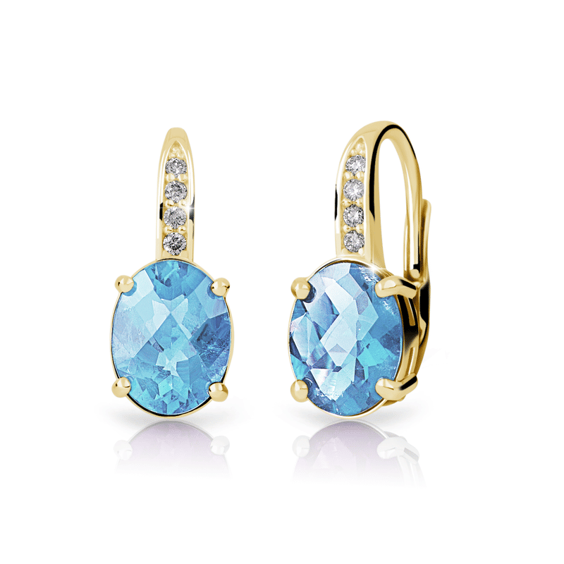 Dámské náušnice DF 3379 ze žlutého zlata, Topaz a diamanty