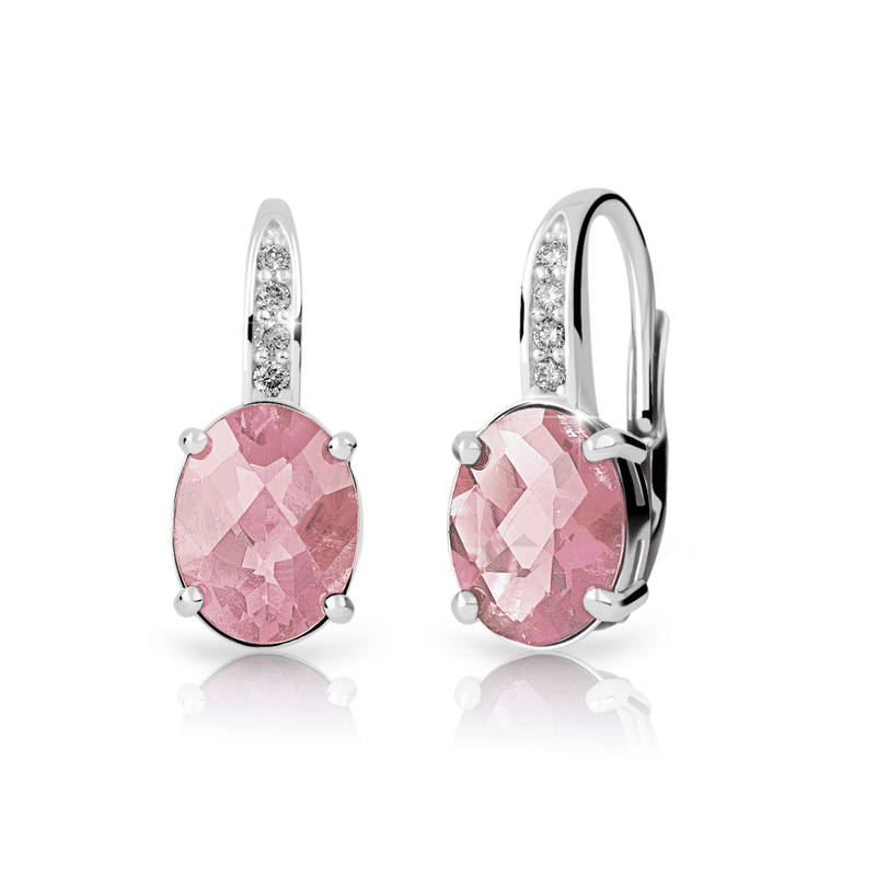 Dámské náušnice DF 3379 z bílého zlata, růženín a diamanty