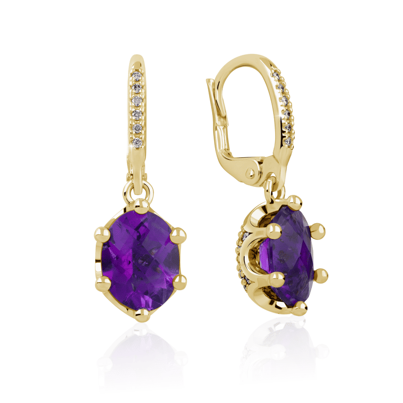 Zlaté dámské náušnice DF 3364, ametyst, žluté zlato
