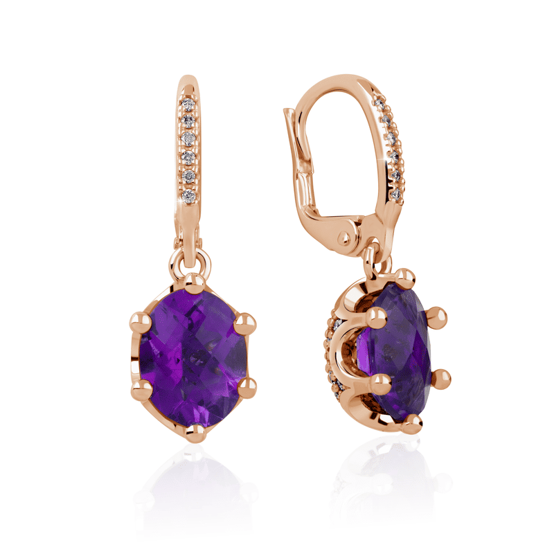 Zlaté dámské náušnice DF 3364, ametyst, růžové zlato