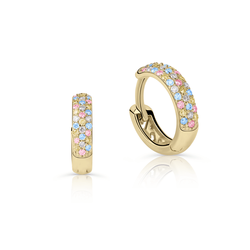 Dámské kruhové náušnice DF 4060 ze žlutého zlata, s diamanty a barevnými drahokamy