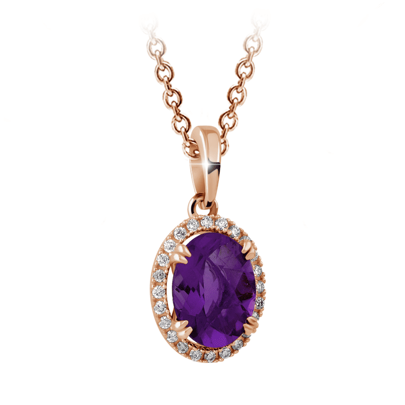 Zlatý dámský přívěsek DF 3366, růžové zlato, ametyst s diamanty