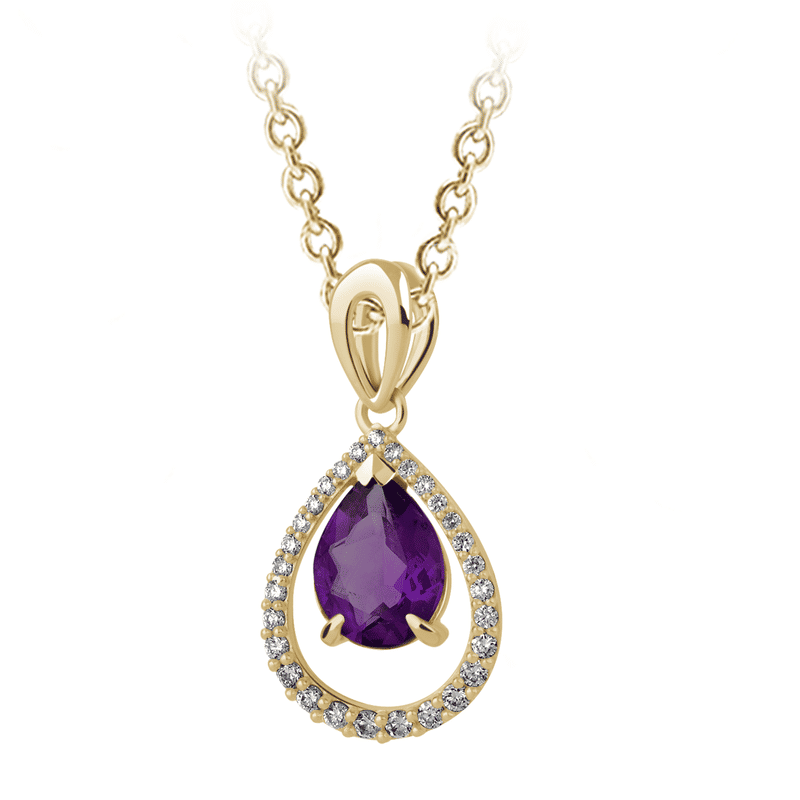 Zlatý dámský přívěsek DF 3458, žluté zlato, ametyst s diamanty