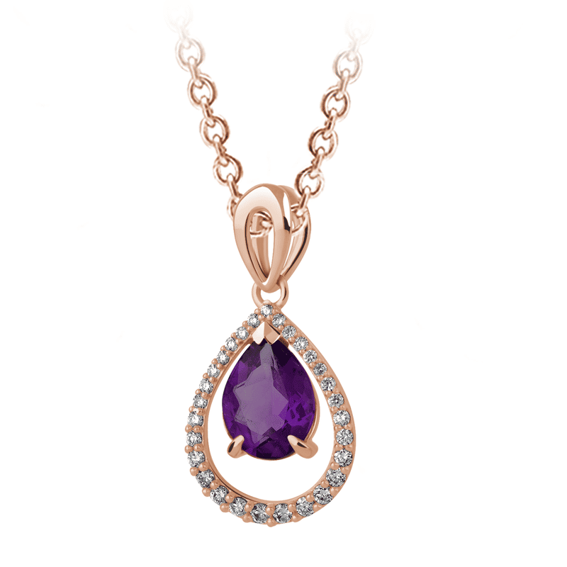 Zlatý dámský přívěsek DF 3458, růžové zlato, ametyst s diamanty