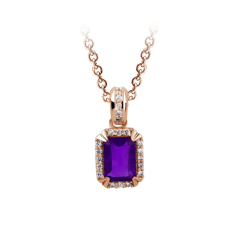 Zlatý dámský přívěsek DF 3465, růžové zlato, ametyst s diamanty