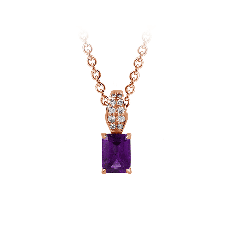 Zlatý dámský přívěsek DF 3457, růžové zlato, ametyst s diamanty
