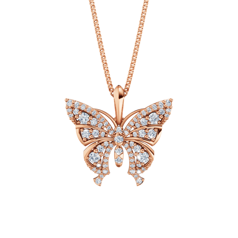 Zlatý přívěsek motýl DF 3386, růžové zlato, s briliantem