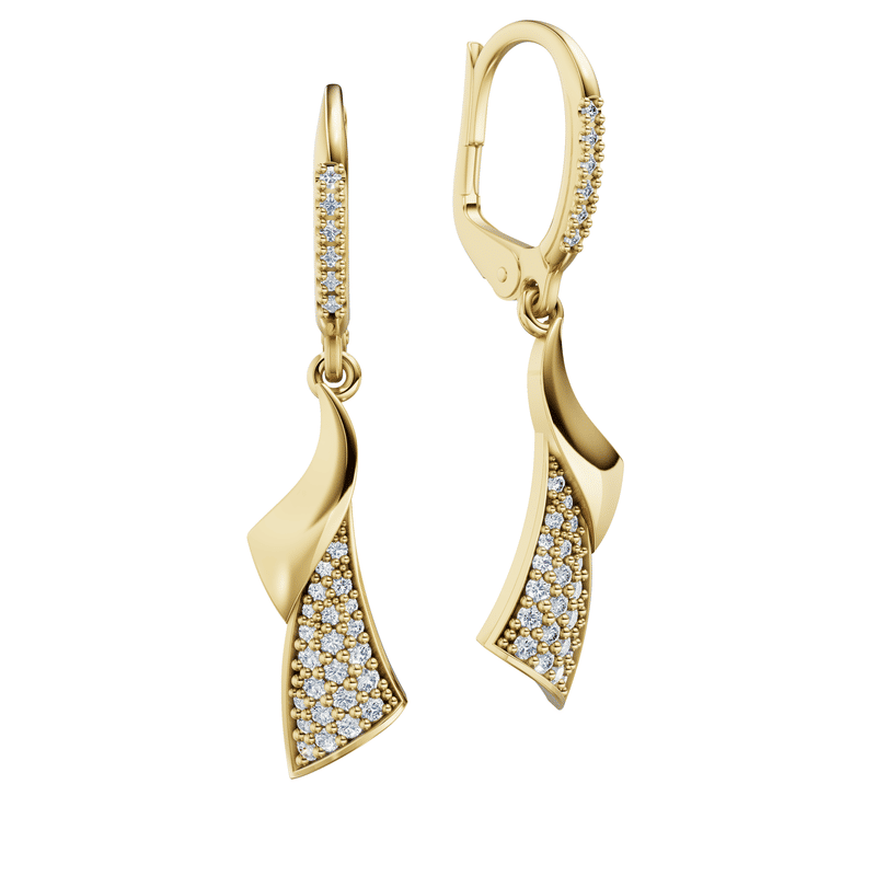 Dámské visací náušnice DF 3246, žluté zlato s brilianty