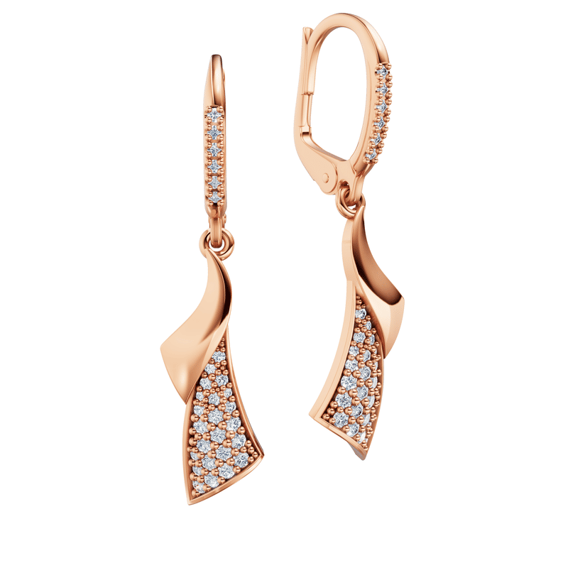 Dámské visací náušnice DF 3246, růžové zlato s brilianty