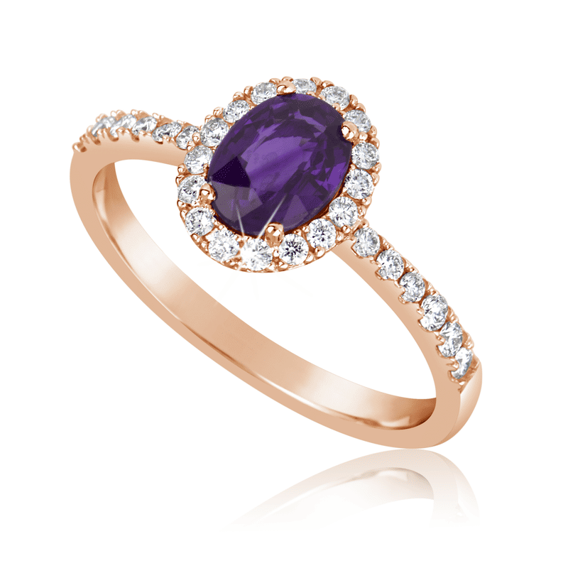 Zlatý zásnubní prsten DF 3101, růžové zlato, ametyst s diamanty 61